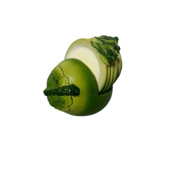 Cabbage Leaf Painted Coasters- Total Of 6 3” Coasters With Holder- Vintage- - Picture 1 of 16